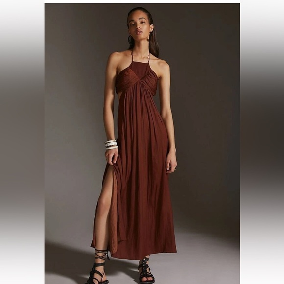 Anthropologie Brown Maxi halter Dress size XL - Picture 4 of 11